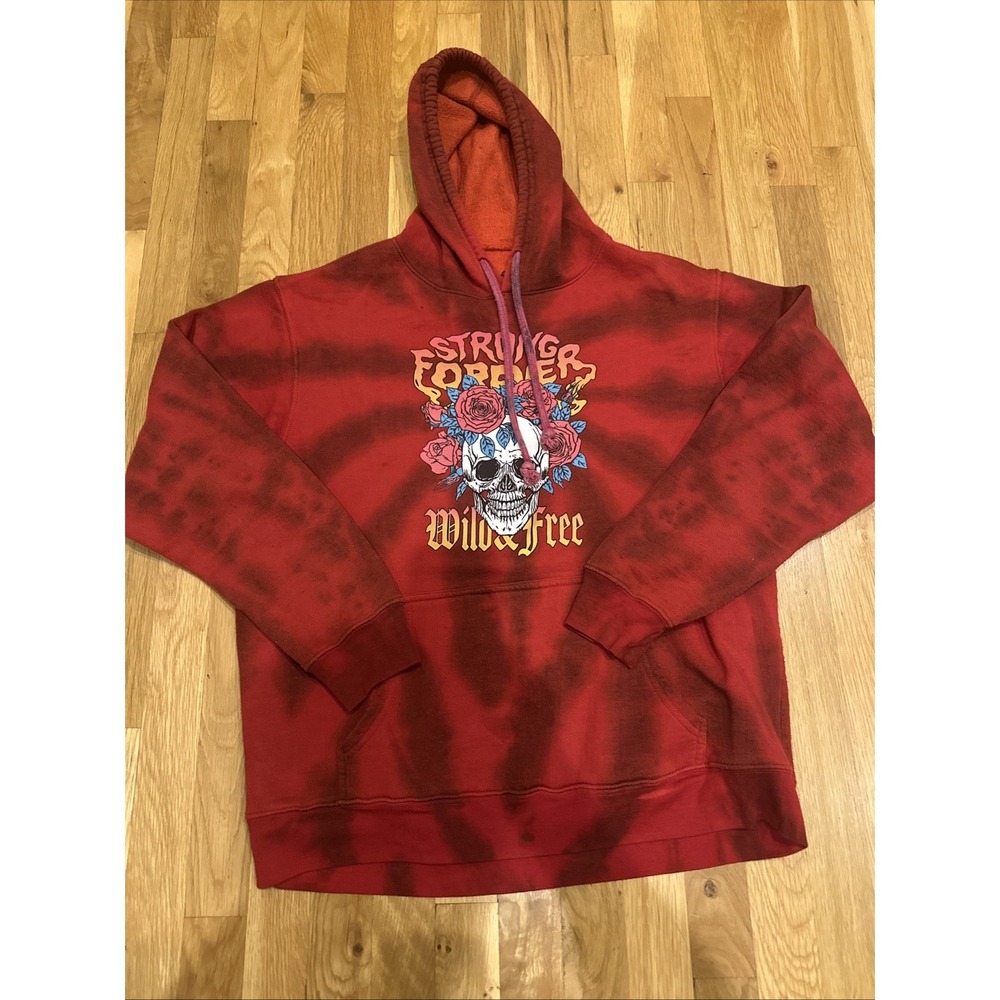 Men's Pullover Hoodie Medium Red‎ skull printed Tye Die